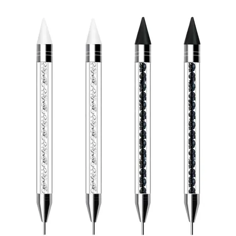 4PCS Rhinestone Picker Dotting Tool Dual-Ended Dual Tip Rhinestone Applicator Tool Wax Pen for Nail Art Gemstones Crystals DIY Nail Art Specialty Pen Bedazzling Pen