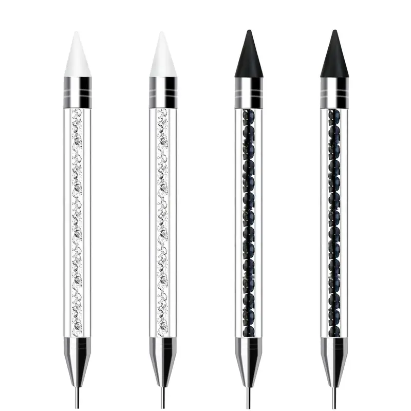 4PCS Rhinestone Picker Dotting Tool Dual-Ended Dual Tip Rhinestone Applicator Tool Wax Pen for Nail Art Gemstones Crystals DIY Nail Art Specialty Pen Bedazzling Pen
