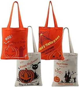 4PCS Halloween Gift Bags Holiday Theme Bag Tote Bags with Handles Multifunctional Non-Woven Halloween Bags for Gifts Wrapping Shopping Party Supplies