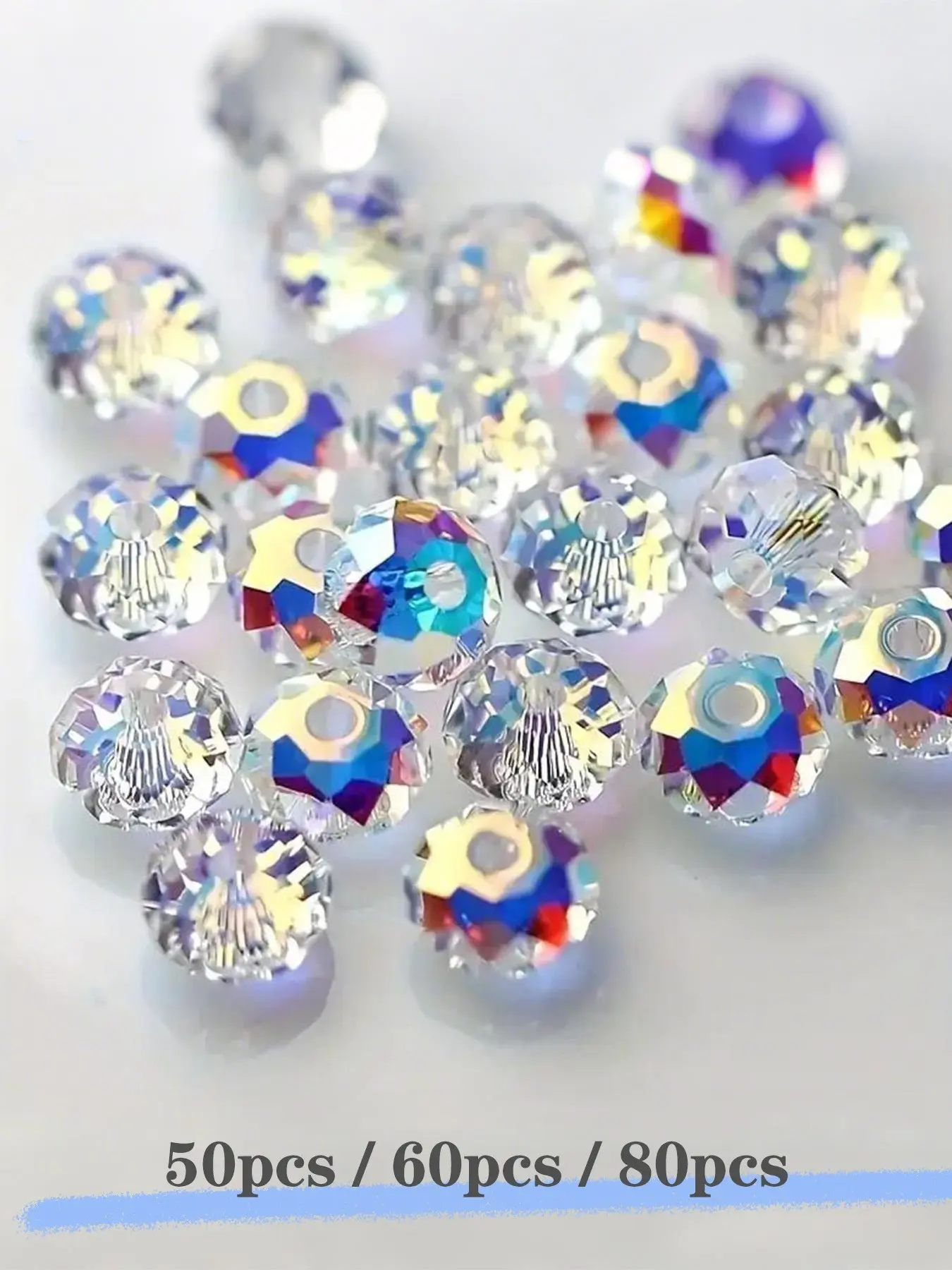 80/60/50pcs 6/8/10mm Premium Drilled Loose Beads - Ultra Sparkling Crystal-Like Glass Beads for DIY Jewelry Making, Diy Jewelry Decoration, Special Bracelets & Necklaces Craft Supplies, DIY Mix Beads, Diy Beading Accessories