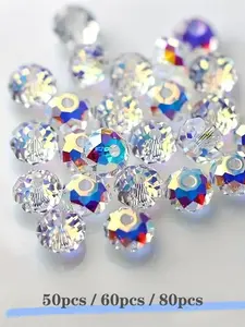 80/60/50pcs 6/8/10mm Premium Drilled Loose Beads - Ultra Sparkling Crystal-Like Glass Beads for DIY Jewelry Making, Special Bracelets & Necklaces Craft Supplies, DIY Mix Beads