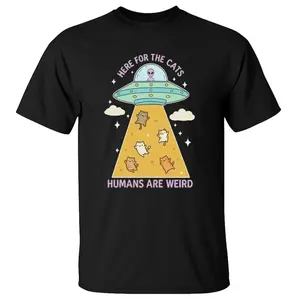 Here For The Cats Humans Are Weird Shirt, Funny Cat Shirt, Alien Ufo Cat Lover Gift, Retro Pastel Graphic, Unisex Sweater Pullover Tee