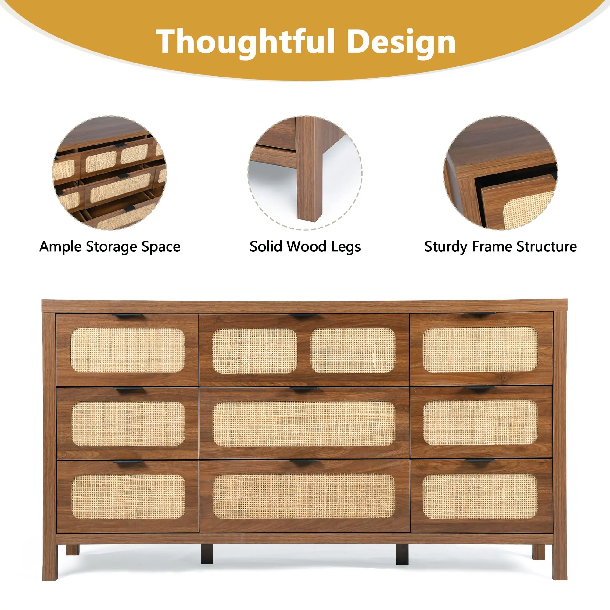 Giratree 6 9 Drawer Dresser for Bedroom, Rattan Dresser Drawer