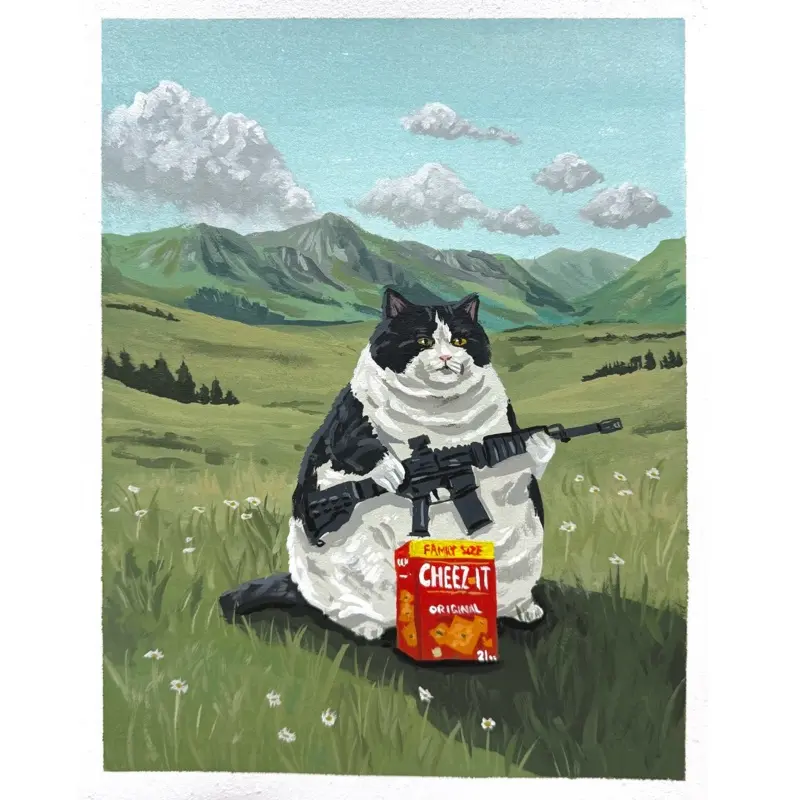 Funny Retro Oil Painting Meme Print - Humor Cartoon Wood-Framed Waterproof Home Decor, America Mountain Art for Kitchen & Kid Room, Multi-Size Father's Day Gag Gift for Dads & Class of 2026