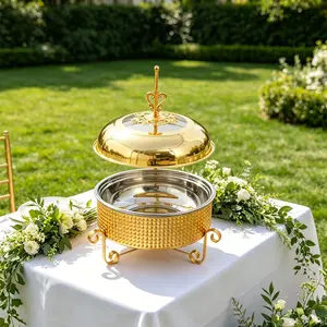 CNCEST Stainless Steel Chafing Dish 10.57QT Buffet Warmer with Fuel Holder for Catering Events Wedding Gold Round For Home Restaurant