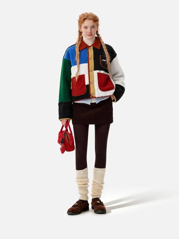 Aelfric Eden Color Block Cloud Sherpa Jacket Oversized Retro Patchwork Fleece Coat Unisex Trendy Streetwear Outerwear Warm Winter Jacket