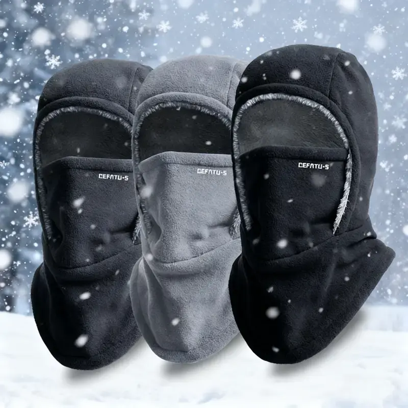 Men's 3-in-1 Winter Warm Beanie - Fleece Lined Pullover Hat with Windproof Neck Warmer & Face Cover for Cold Weather (Sports & Outdoor Accessory)