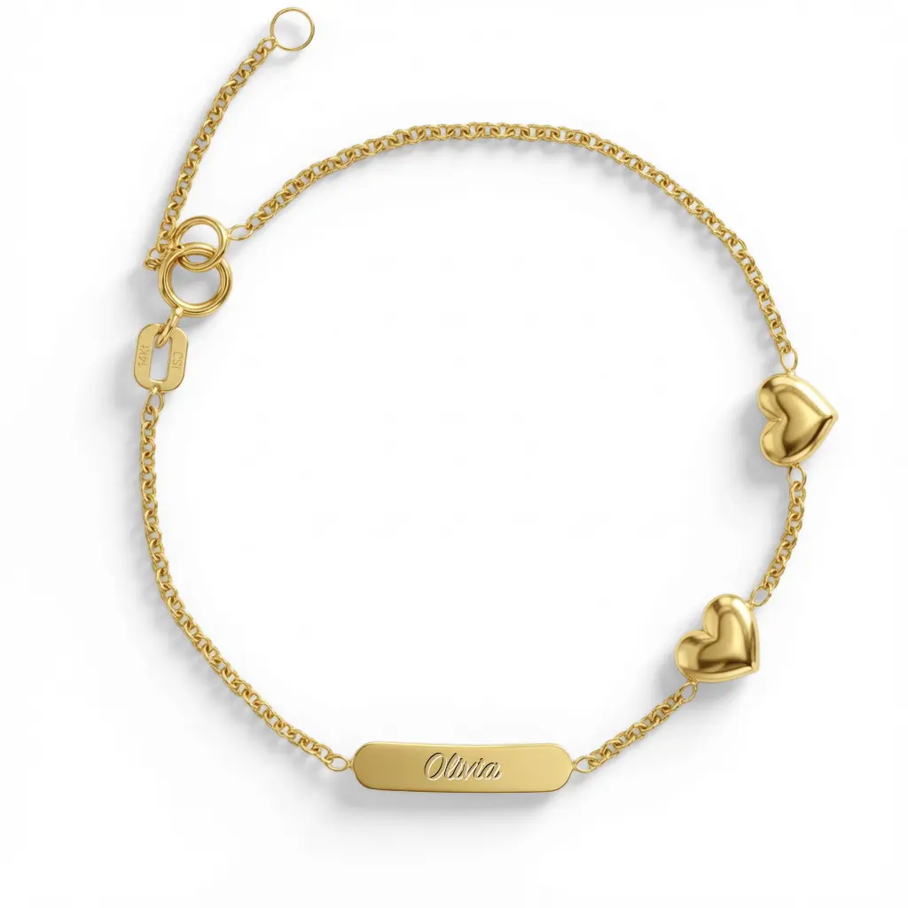 14k Gold 5"- 6" Engravable Puffed Heart Baby / Toddler / Kids Bracelet
