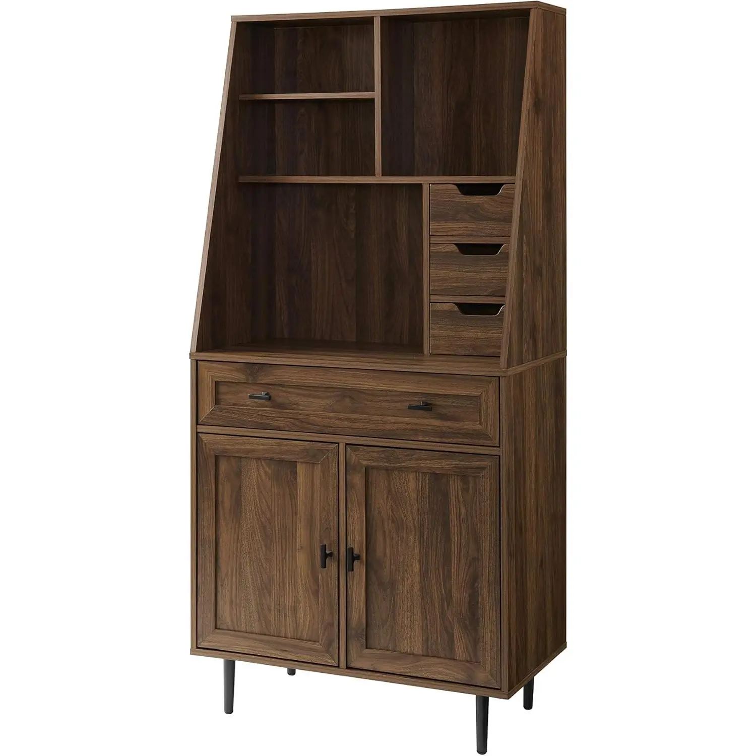 Hutch Wood Desk with Keyboard Drawer Bookshelf Storage Home Office Storage Cabinet, 64 Inch, Dark Walnut