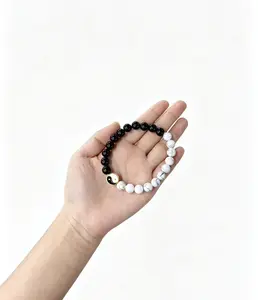 Yin Yang Tai Chi Bracelet, 8mm Natural Stone Beads, Black and White Balance Jewelry