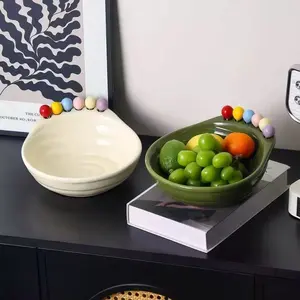 Ceramic Nordic Style Fruit Bowl Set with Cute Mini Forks - Functional Kitchen Counter, Coffee Table Aesthetic Decor