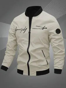 Men's Scratch-Resistant Durable Jacket, Long-Lasting Daily Wear, Light Outdoor Use, Polyester Fiber, Casual Fitted Style, Spring & Fall, Casual Zipper Coat, Zip up jackets, Zip Front Jacket