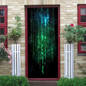 2pcs Cyberpunk Binary Code Wall Stickers Matrix Digital Rain Decorative Decals Self Adhesive Bedroom Living Room Gaming Room Background Wall Art Future Tech Style Dormitory Computer Case Decor Stickers