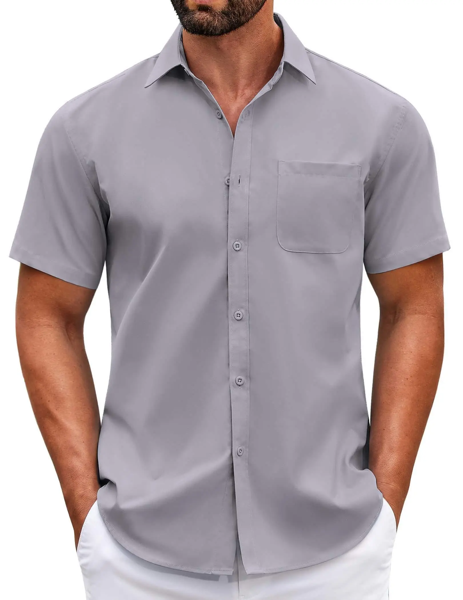 COOFANDY Mens Short Sleeve Casual Button Down Shirts Summer Untucked Dress Shirts with Pocket