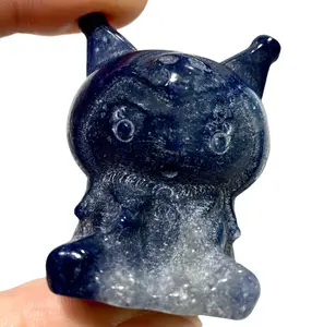 IG Crystal 2 Counts Blue Aventurine Kuromi Crystal 5CM Natural Gemstone Semi Precious Healing Crystals Enhance Positive Energy Home Decoration