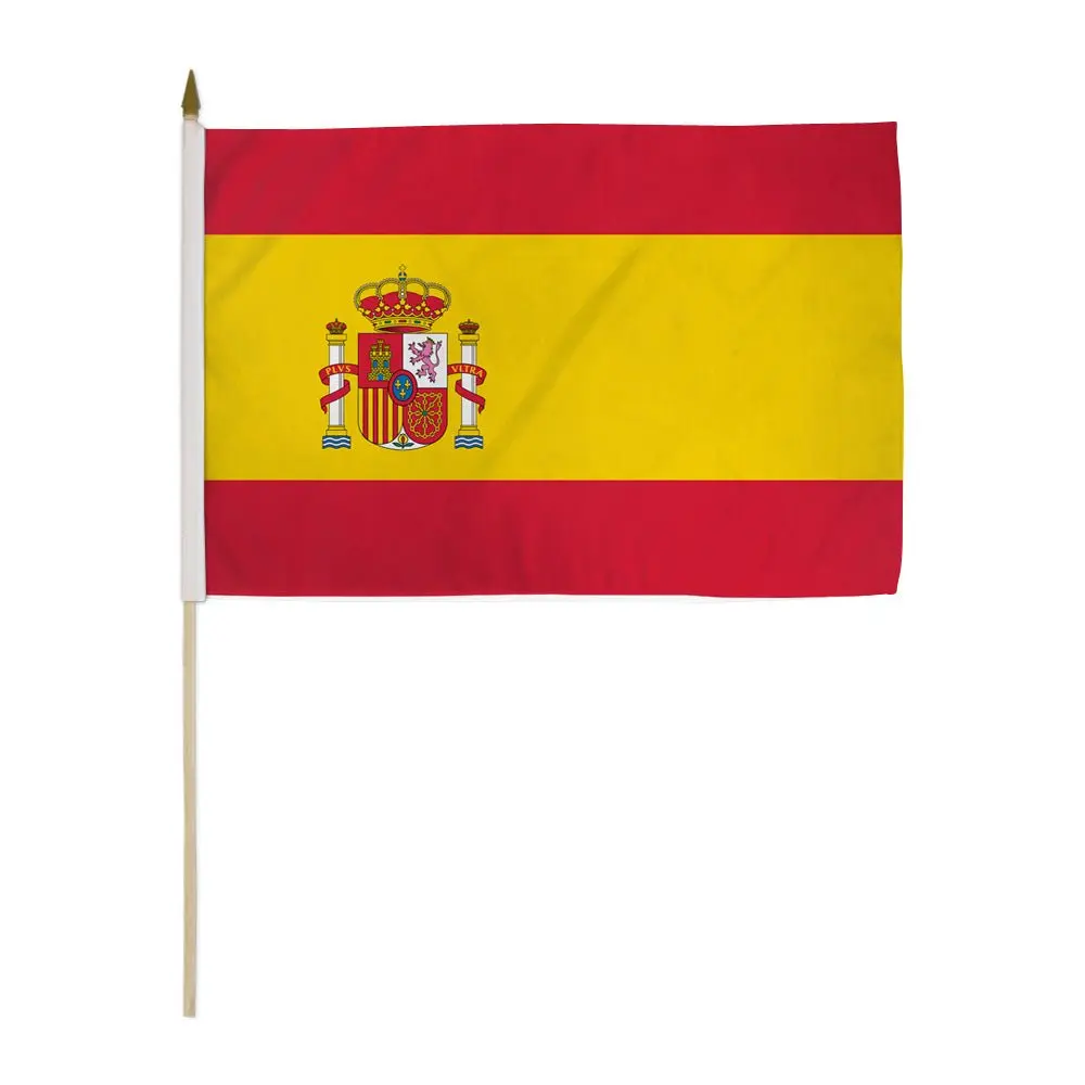 12x18 inch Spain Pride Stick Flag Standing Banner - Bright Print, Synthetic Polyester Wooden-Plastic Construction, Home & Festive Party Supply Decoration