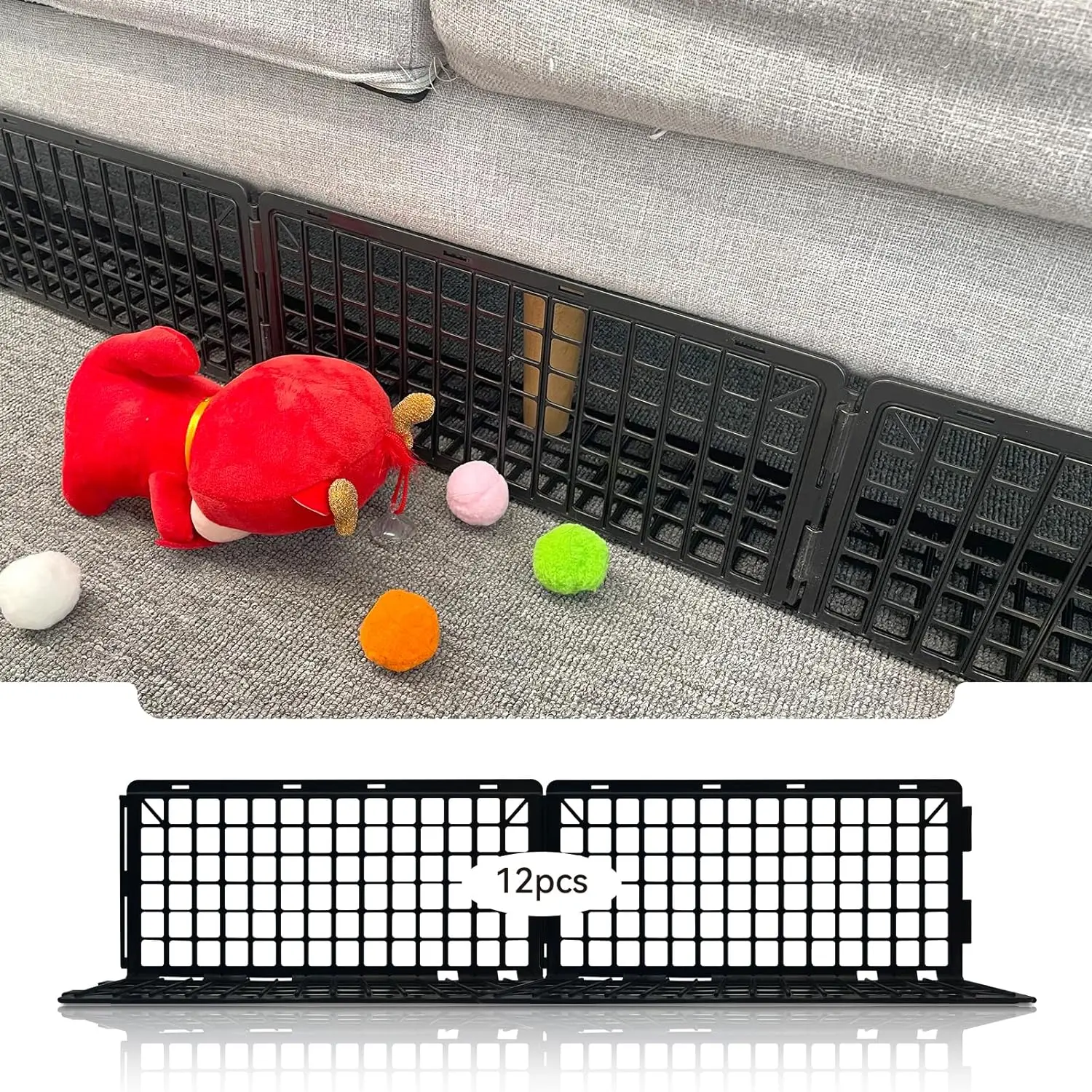 12-Piece Under Couch Blocker Set, Black Plastic Couch Guarding Tool for Beds & Furniture to Stop No Items from Sliding Under Sofas