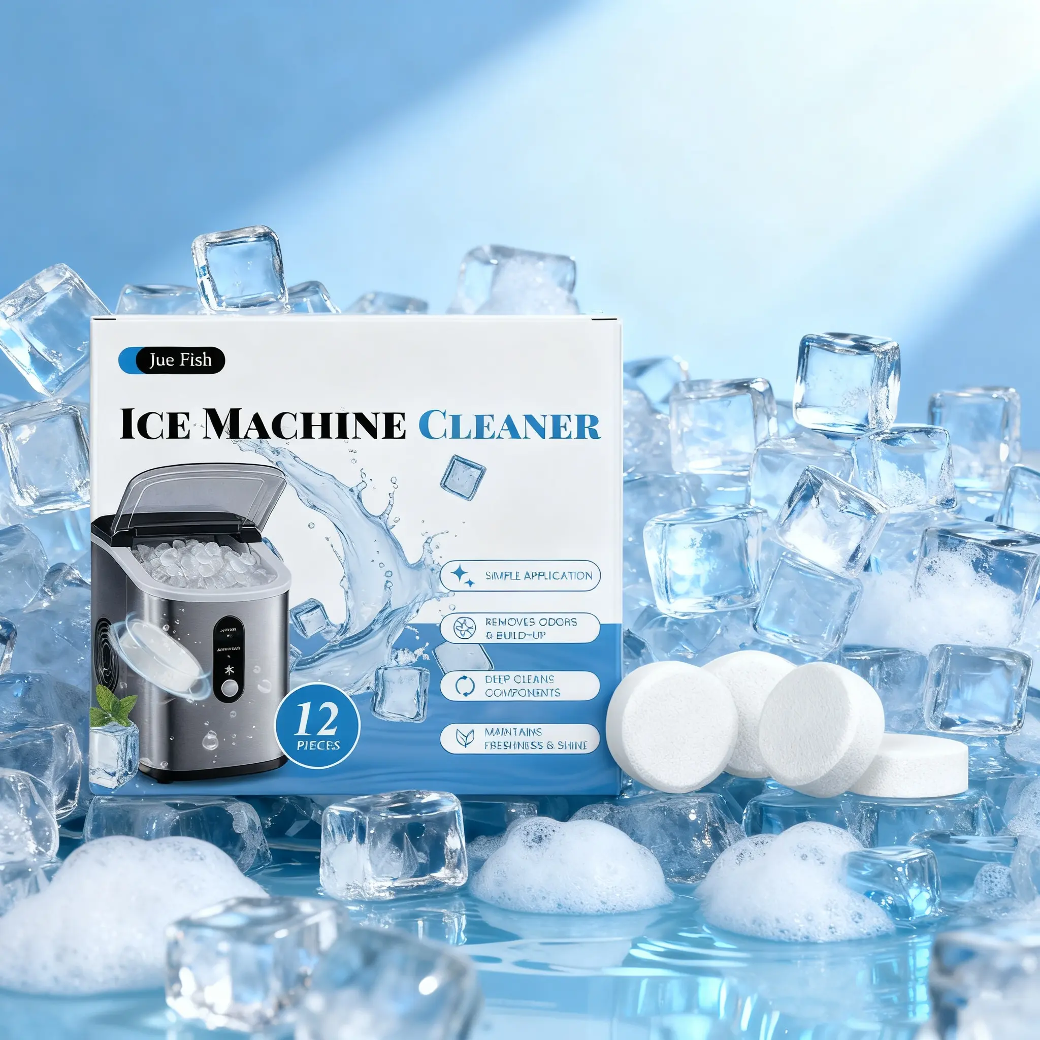 Ice Maker Descaling Tablets, Gentle Cleaning Effervescent Tablets for Ice Trays, Solid Form Cleaner for Ice Makers