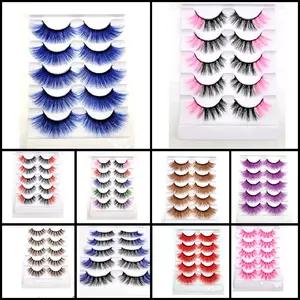16mm 5 Pairs Pack 3D Faux Mink Eyelashes with Blue Ends Colored Lashes (FM-204, 8-16mm, Black with Blue Ends, 5 Pairs)