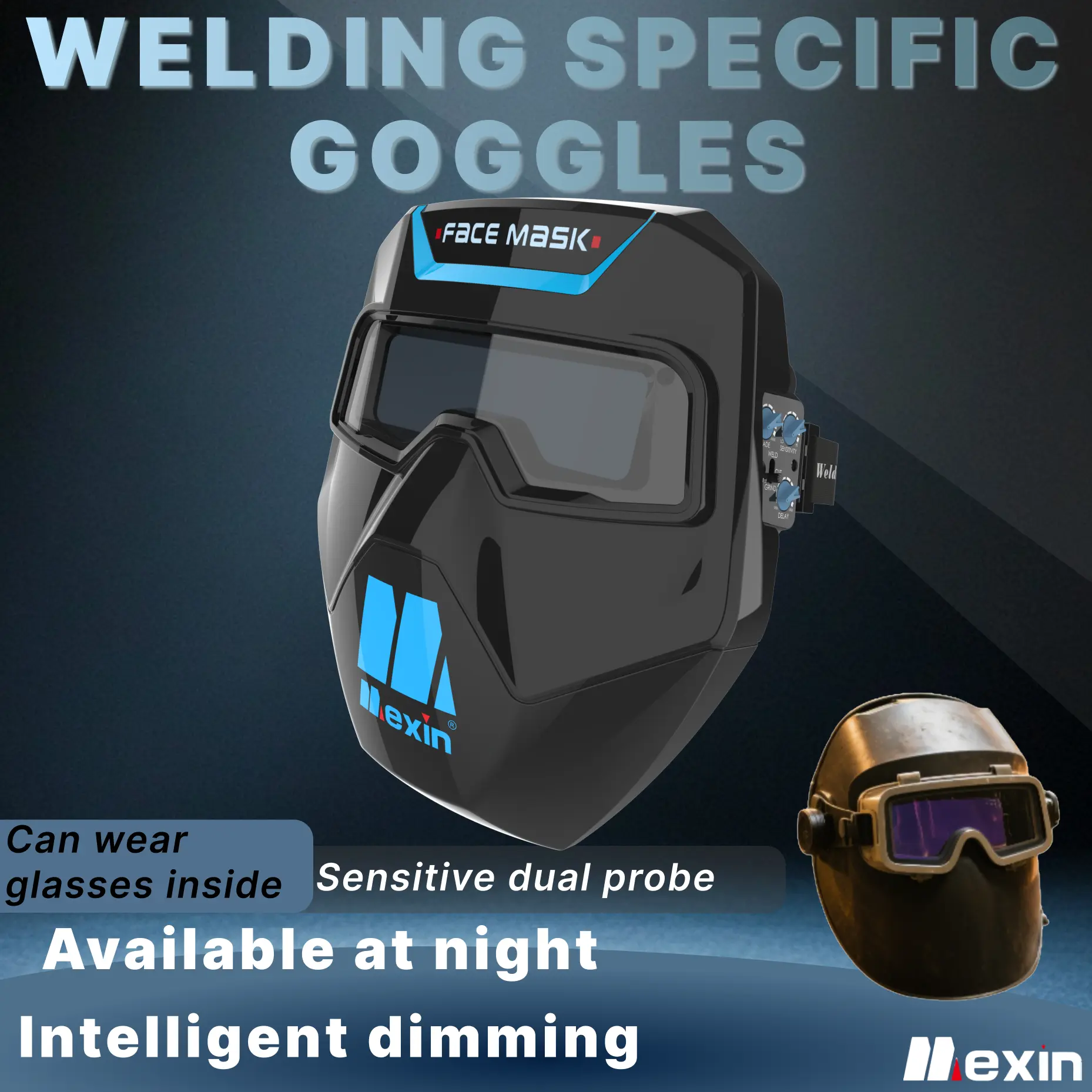 Mexin 100R face shield Mexin Auto-Darkening Welding Helmet with Face Mask - Professional Argon Arc Shield for TIG Welding - Adjustable Shades & Sensitivity - No Warranty - Weldingcap Industrial Weldingmask