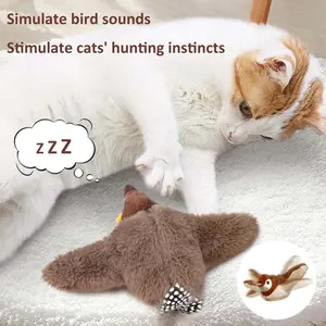 1pc Simulated Chirping Bird Cat Toy Fluffy Feather Cat Toy Flapping Wings Realistic Bird Sounds Flapping Bird Cats Toy USB Rechargeable Interactive Flying Bird Cat Toys For Bored Indoor Kittens