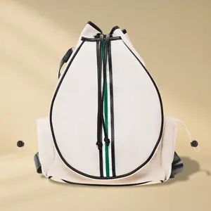 Tennis Bag - Convertible Racket Backpack - Beige/Green Stripe