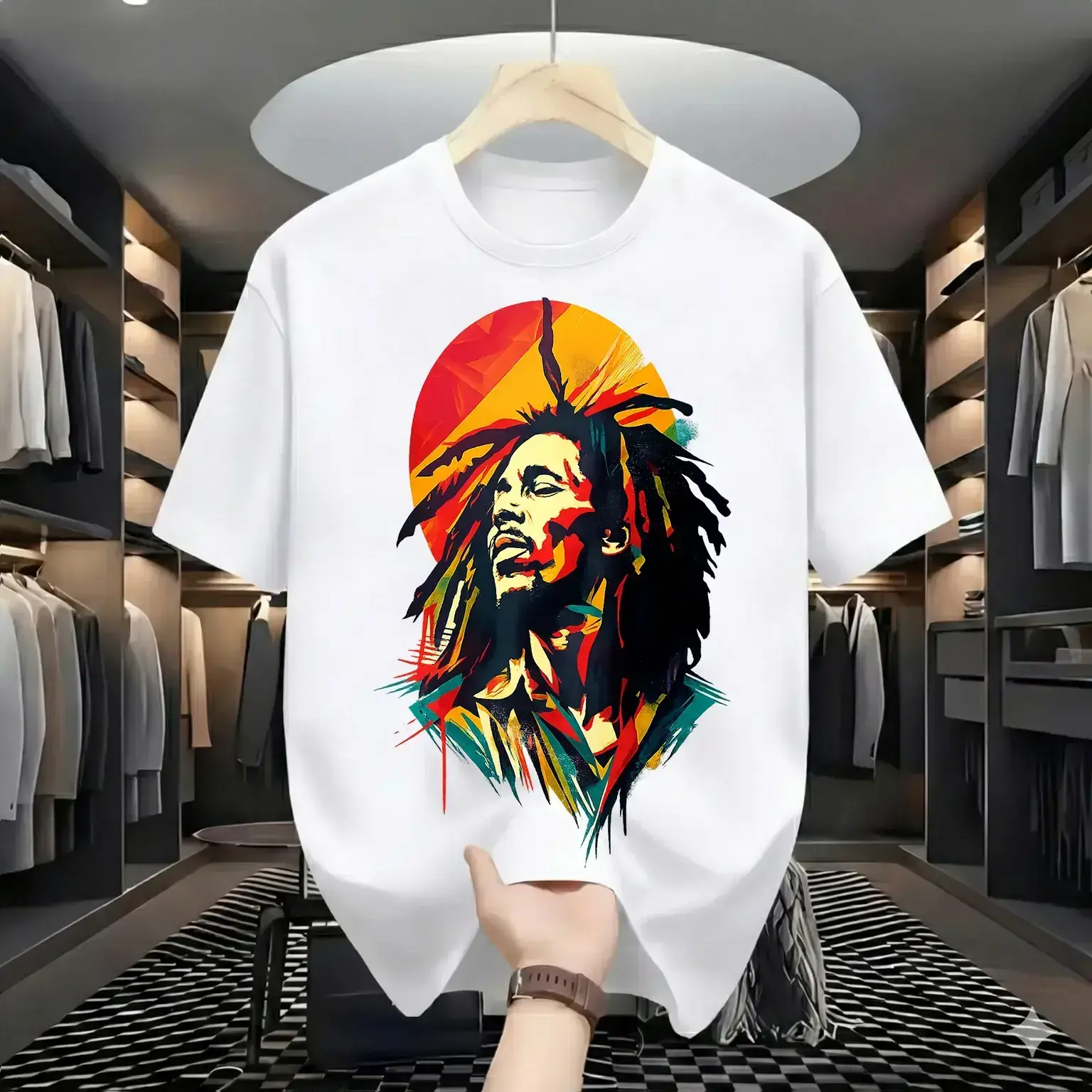 Vintage Reggae Music Legend Graphic Tee Colorful Rasta Vibes Casual Shirt1James men's shop