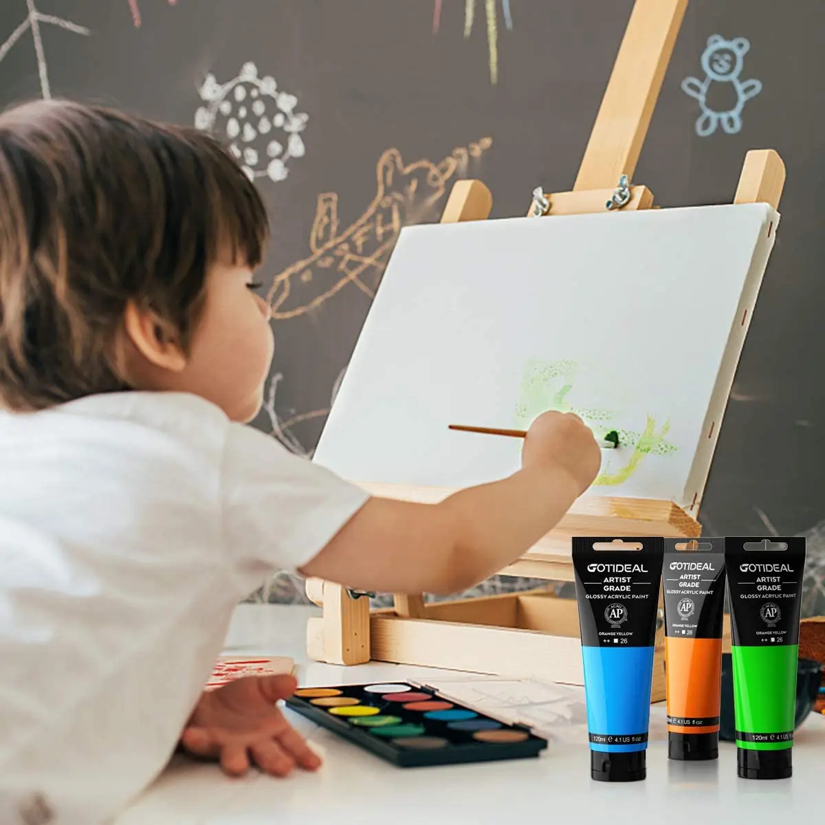 GOTIDEAL Acrylic Paint Titanium White Tubes(120Ml, 4.1 Oz) Non Toxic Non Fading,Rich Pigments for Painters, Adults & Kids, Ideal for Canvas Wood Clay Fabric Ceramic Craft Supplies (Titanium White) GOTIDEAL