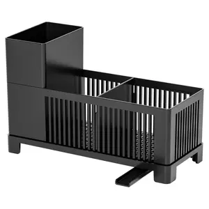 Kitchen Sink Organizer Rack, Sponge Holder with High Sand Brush, Plastic Countertop Storage Shelf, Multi-Functional Drainage Rack