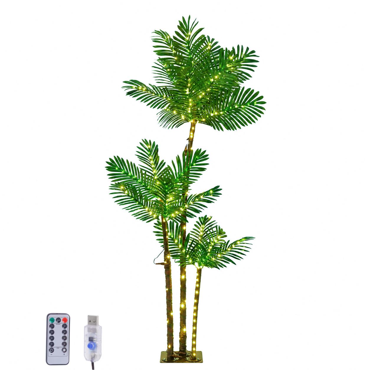 5-foot or 6-foot plastic LED faux palm tree — plug-in colorful outdoor landscape ambient light, tree-shaped Hawaiian-themed decor, suitable for outdoor patios, holiday parties, outdoor landscape lighting, and ambient lighting