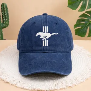 Mustang Horse Embroidered Baseball Cap for Men Women, Adjustable Cotton Dad Hat, Classic Stripe Logo Casual Sport Hat