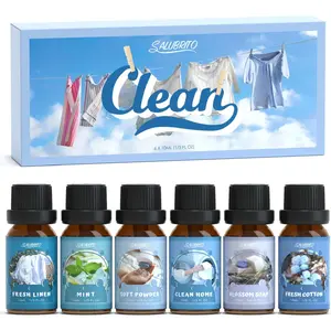 Clean Fragrance Oils Set, Premium Essential Oils Set for Diffuser, Candle, Soap Making, Fresh Cotton, Clean Home, Fresh Linen, Soft Powder, Blossom Soap, Mint, Strong Scented Oils