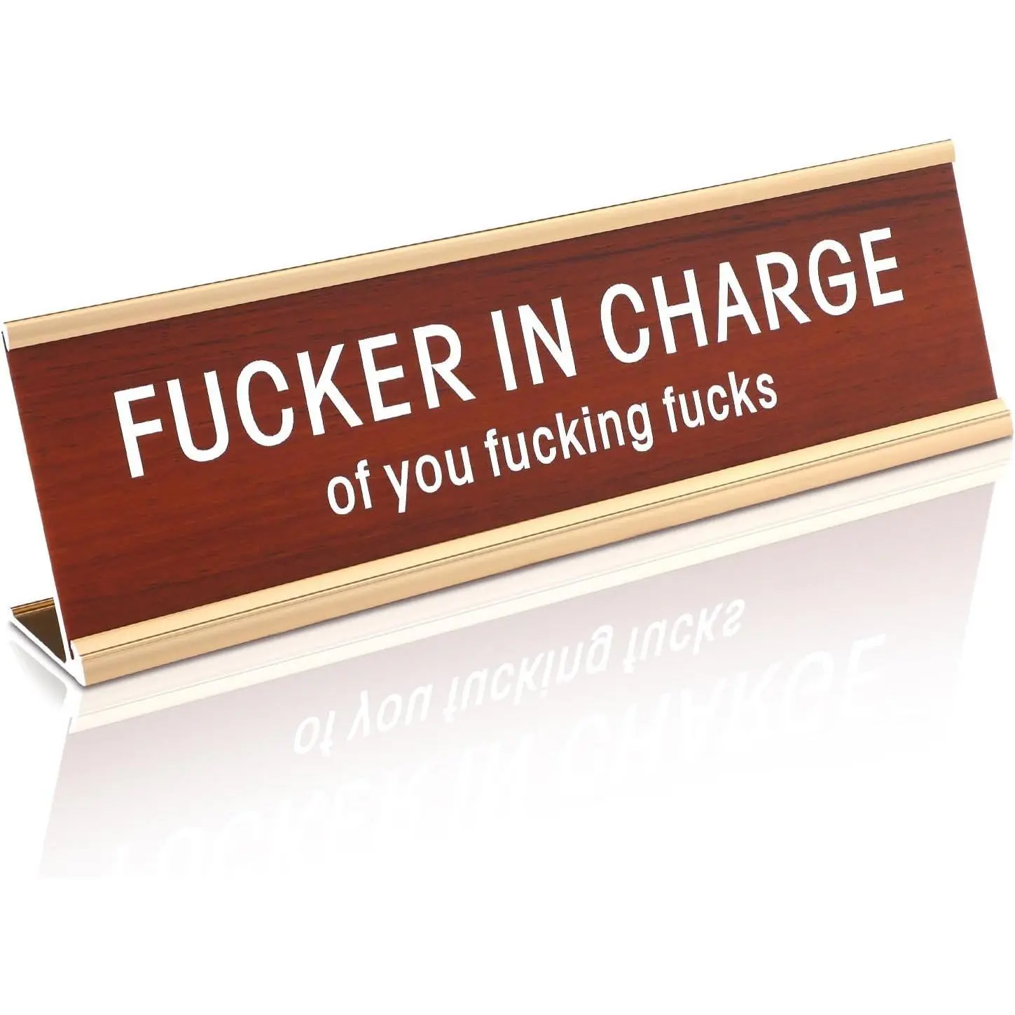 Funny Desk Signs for Office fun Office Accessories Novelty Nameplate Decor for Women Men Coworker Gift Home Supply Accessories 8 x 2.4in(Gold,Fucker in Charge)