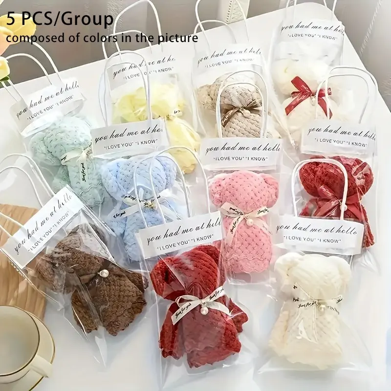 Bear Themed Gift Bag, 5pcs/set Cute Bear Soap Gift Bag with Clear Bag, Party Gift Wrapping Supplies for Birthday Wedding Festival- 5 bears+5 handbags Valentine Gift