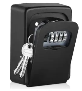 Heavy-Duty All-Metal Key Safe Box, Large Metal Dial with Dust Cover, Stainless Steel 4-Digit Combination Lock, Secure Key Storage Lock Box, Black