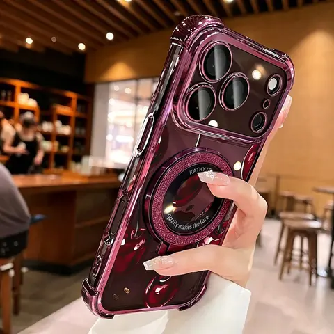Cute Cherry Clear Phone Case with Glitter Ring Stand for iPhone 18 17 16 15 14 13 12 11/Galaxy S26 S25 S24 S23 S22, Electroplated 4-Corner Shockproof Cover, Camera Protection.985