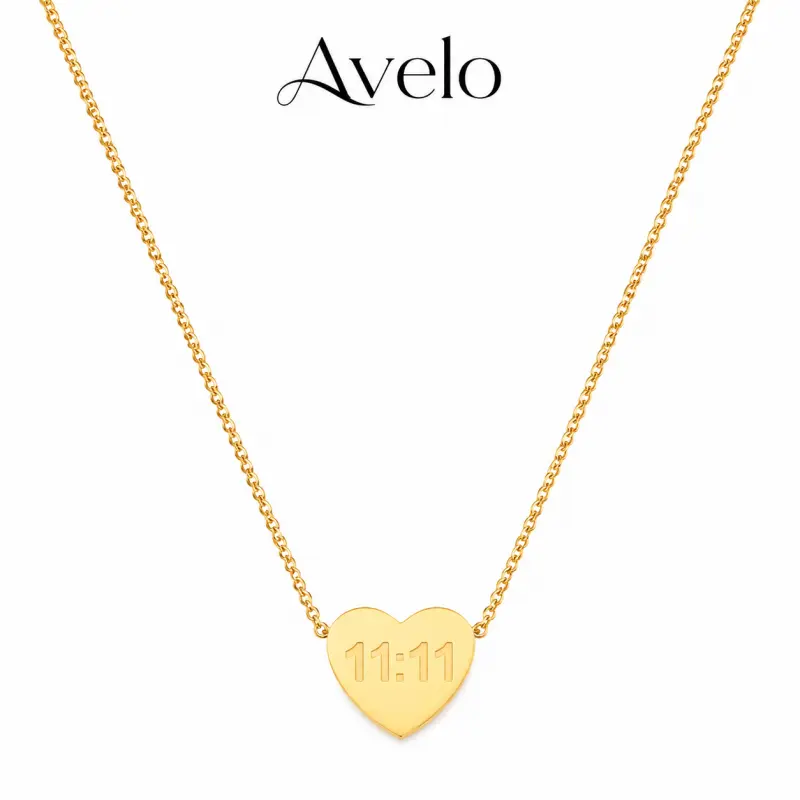 Women's 11:11 Lucky Number Heart Necklace - Minimalist Gold Engraved Glossy Heart Pendant, Stainless Steel Waterproof Hypoallergenic Chain Jewelry Gift, Glossy Heart Necklaces, Waterproof Hypoallergenic Necklaces