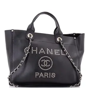 Pre-owned CHANEL Leather Tote Bags REBAG Deauville Tote Studded Caviar Small by Rebag