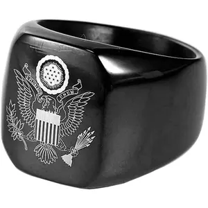 Vintage US Military Army Ring Eagle Medal Ring for Men's, Stainless Steel Army Signet Rings