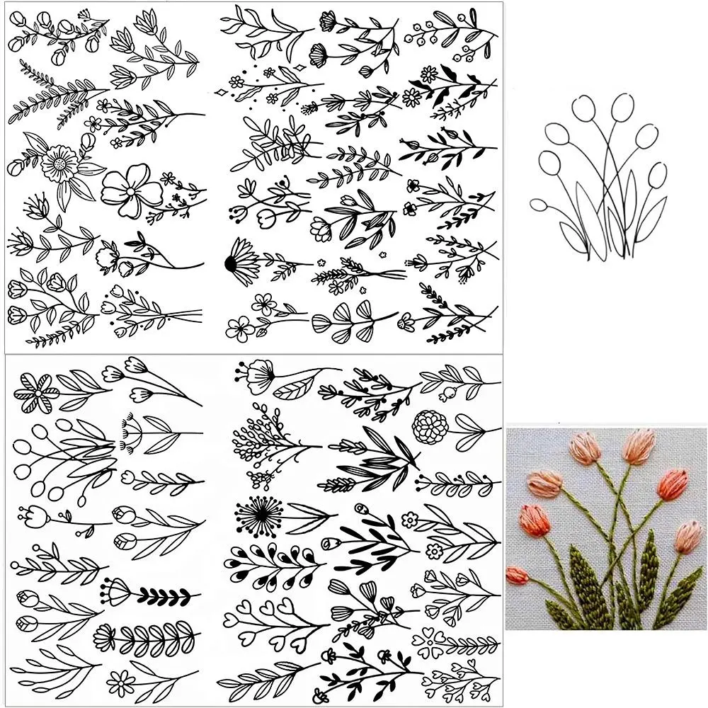 Botanical Themed Water Soluble Sewing Stabilizer, 2 Counts/set Embroidery Aid Sticker with 59 Pre-printed Floral & Leaf Patterns, Sewing Accessories Embroidery Design