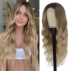 Springtok Ombre Blonde Wig for Women 26 Inch Long Curly Wavy Wig Natural Looking Synthetic Fiber Wig for Daily Party Use
