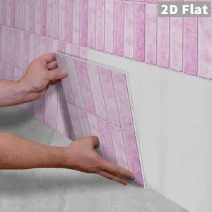 10PCS/Color Box GST Retro Sakura Pink Stone-Effect Subway Tile PE Foam Tile Stickers, Waterproof Oil-Proof Shockproof Wear-Resistant Peel & Stick Wall Decals for Kitchen Bathroom Bedroom Office Indoor Renovation Decor
