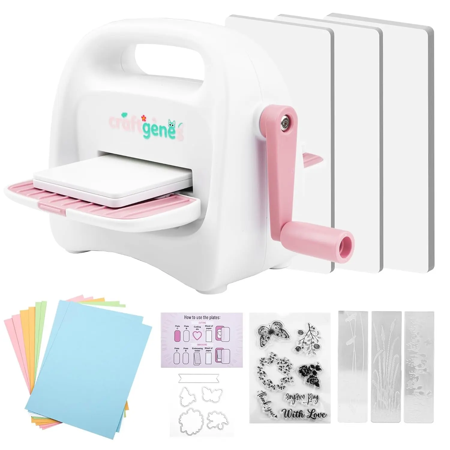Mini Die Cutting and Embossing Machine with Starter Kit, 8.5 cm (3.5") Feed Slot for 3" Paper, Includes 24 Accessories for DIY Crafts, Card Making & Scrapbooking(Pink)