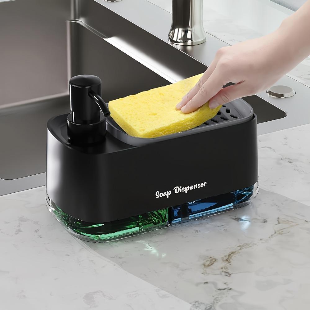1pc Multi-Function Soap Dispenser with Built-In Sponge Holder - Leak-Proof, Battery-Free Pump, Space-Saving, Hygienic Hands-Free Design for Kitchen Bath Countertop Organizer - Durable Rectangular Gift Option