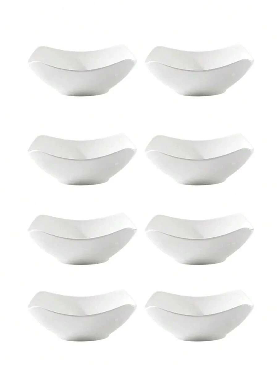 2-10 sets of reusable white salad bowls and plates, made of PP plastic, suitable for cold dishes, cooked food, desserts, and party food. Stackable for easy storage, ideal for family gatherings, hotels, microwave heating, and outdoor RV/camping picnic part