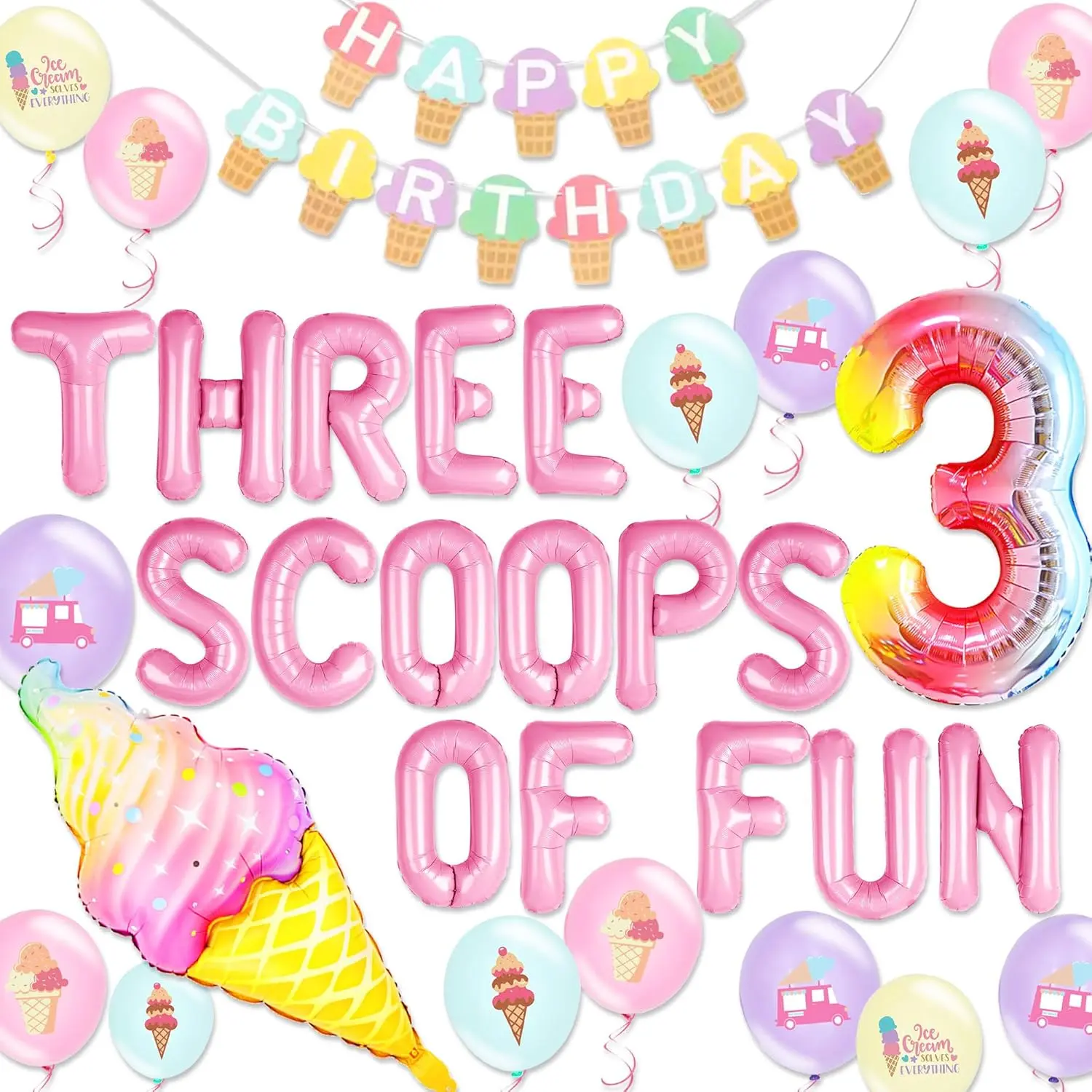 3rd Birthday Threenager Party Decorations Set, Colorful Sweet Banner, Cupcake Toppers, Sprinkle Balloon Garland for Girls (3 is So Sweet Theme)