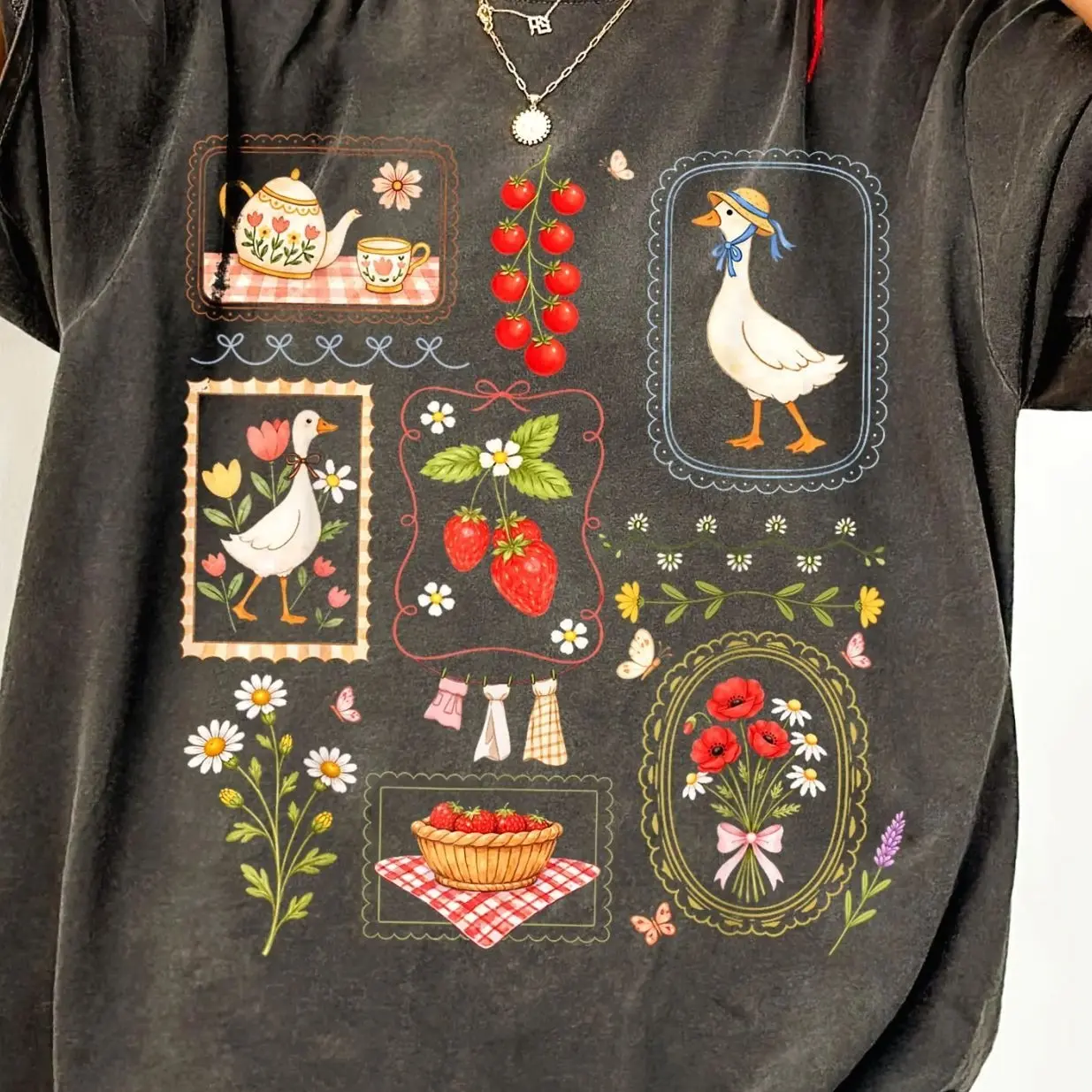 Strawberry Goose Shirt, Cottagecore Shirt, Vintage Floral Goose Tee, Cute Farmcore Aesthetic, Comfort Colors Gift for Her
