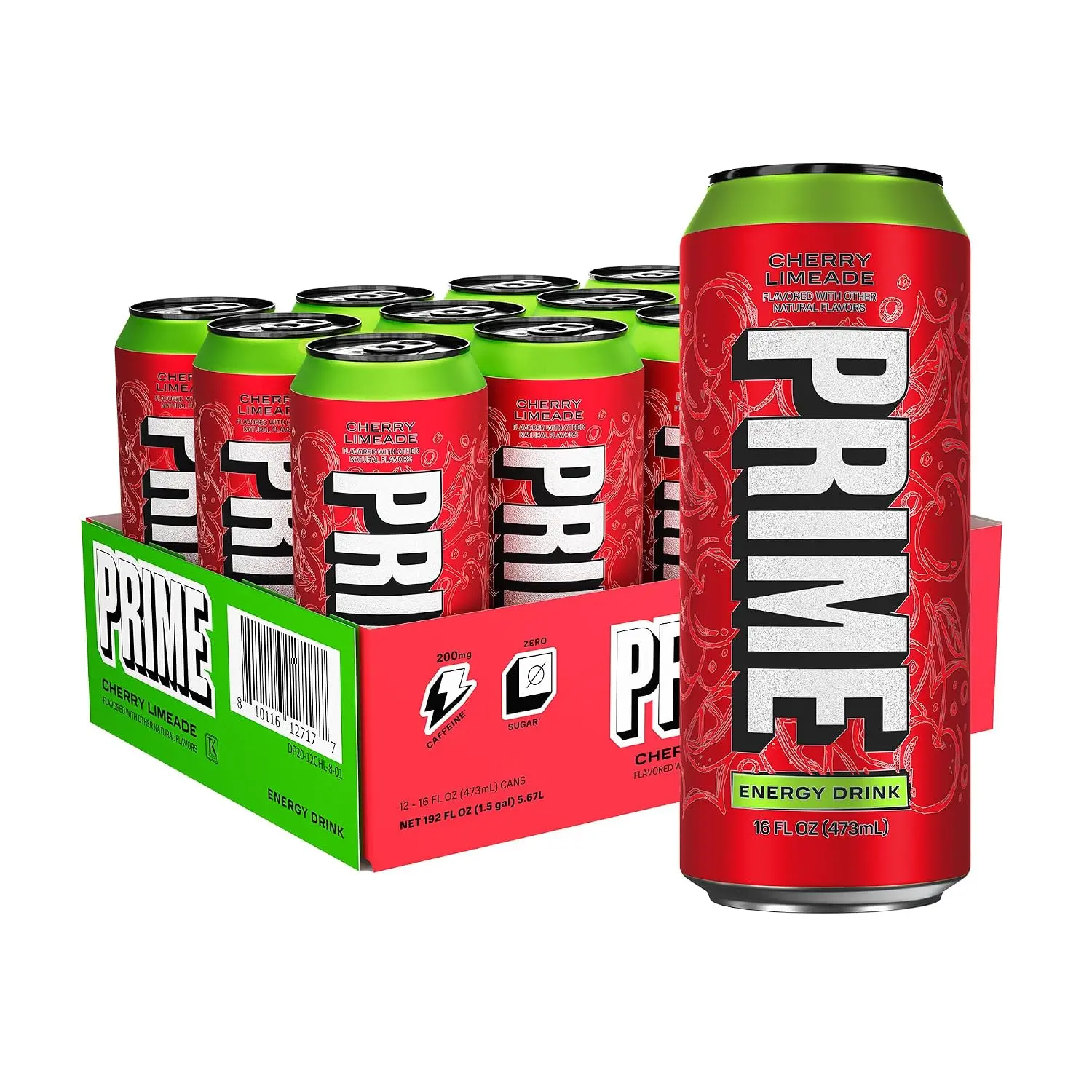 Energy CHERRY LIMEADE, Zero Sugar Energy Drink, 200mg Caffeine and 355mg of Electrolytes for Hydration, Vegan, Gluten Free,16 Fluid Ounce, 12 Pack