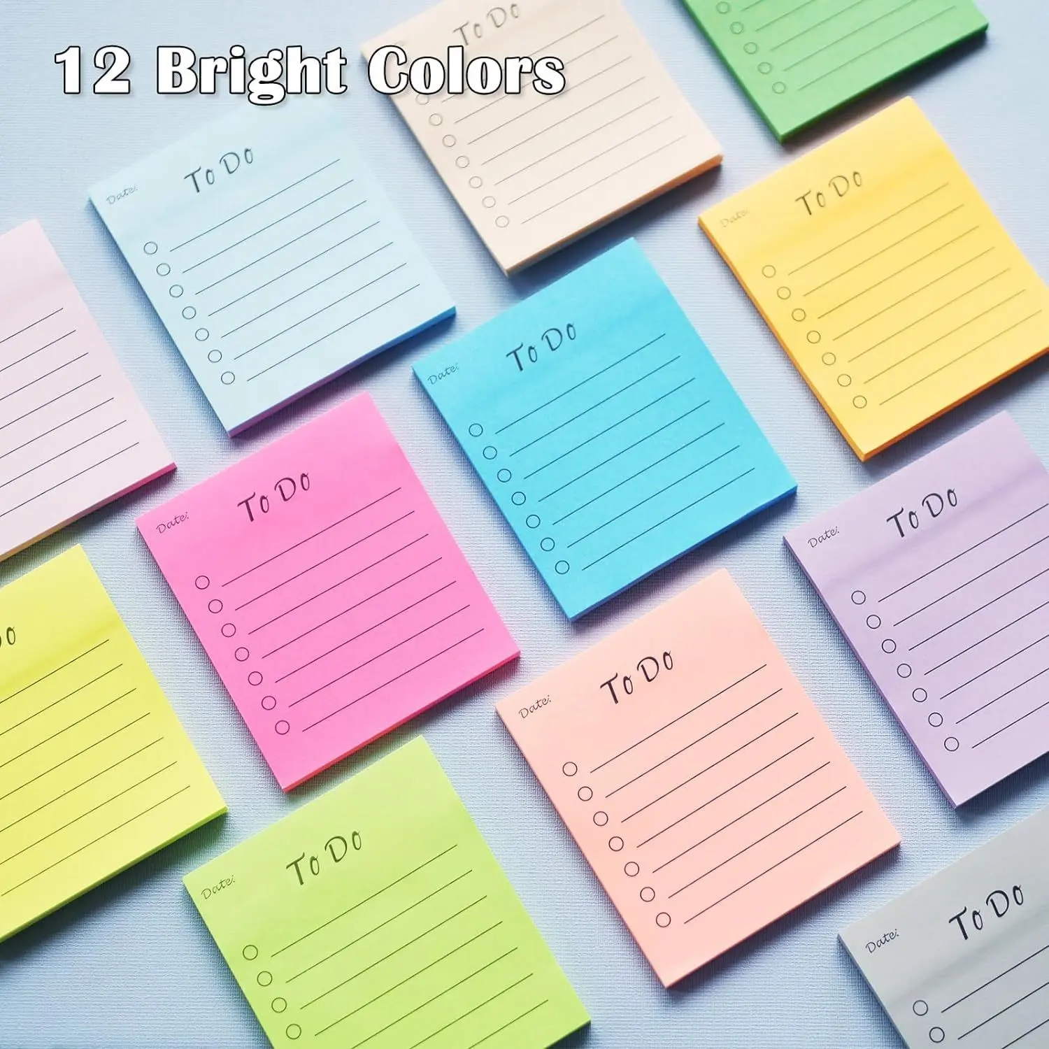 12 Color To-Do List Notebook Stickers, 500 Sheets, Lined Sticky Notes, Planner Organizer, Square Stickers for Office, Meeting, School, Home