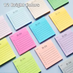 12 Color To-Do List Notebook Stickers, 500 Sheets, Lined Sticky Notes, Planner Organizer, Square Stickers for Office, Meeting, School, Home